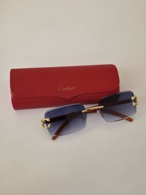 Cartier Blue Gradient Rimless Sunglasses with Gold Accents